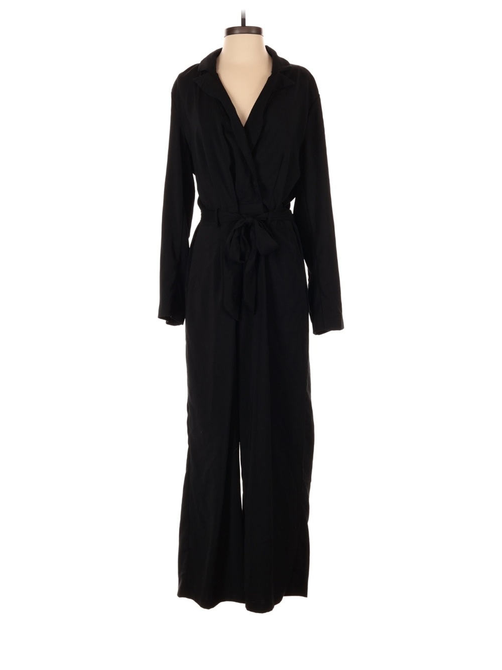 a new day Black Wrap-Front Long Sleeve Jumpsuit with Self Tie